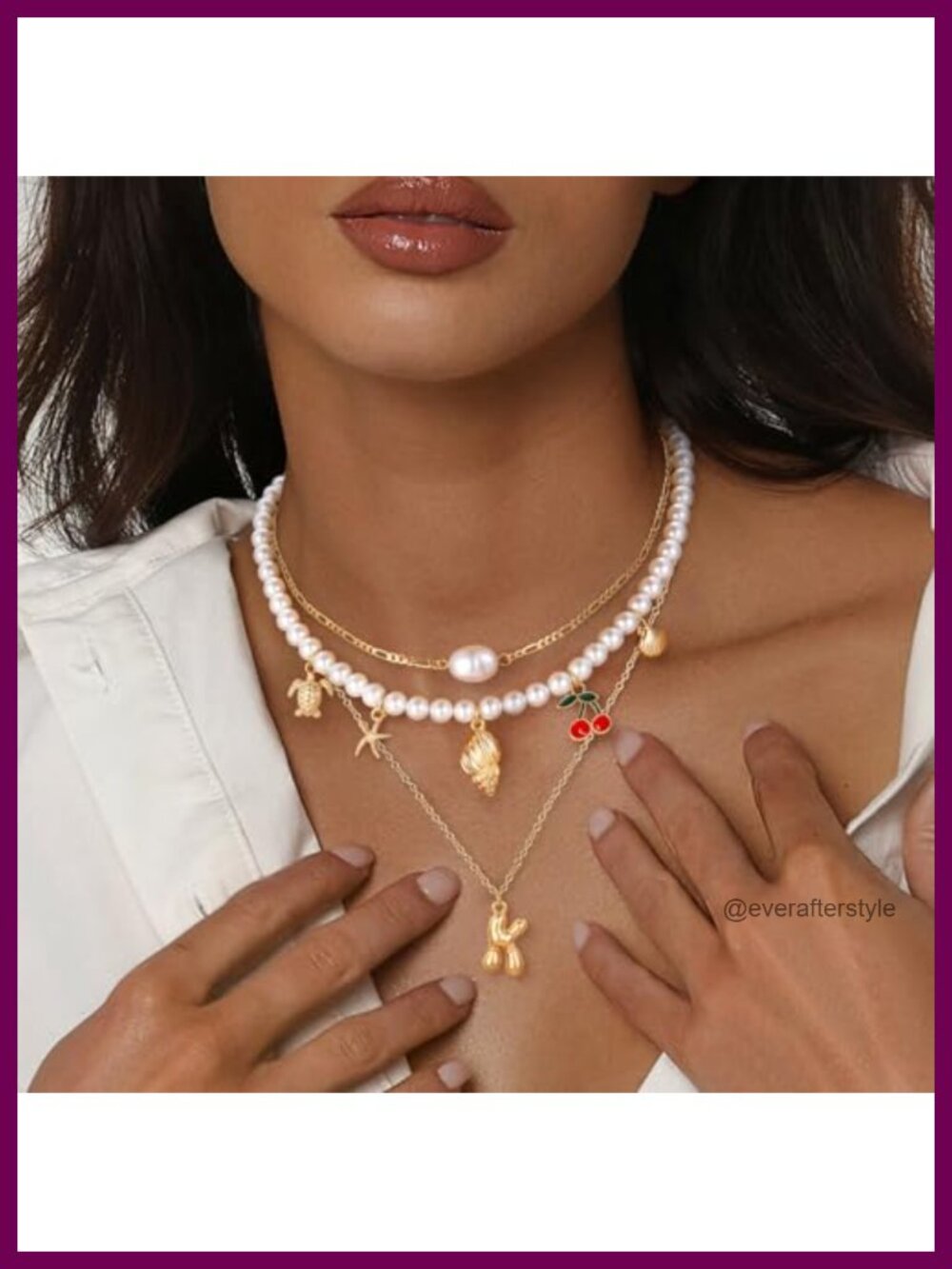 Gold Layered Initial Pendant Pearl Chain Necklace Set - Picture 4 of 6
